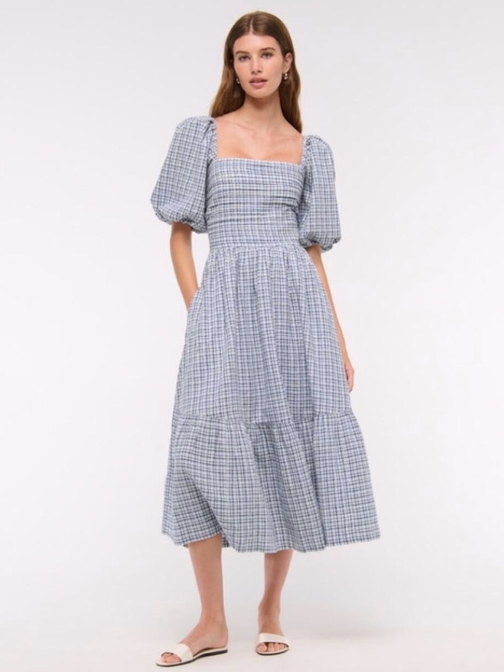 Abercrombie & Fitch Emerson Blue and White Plaid Midi Dress